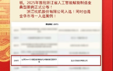 喜報(bào)！杭機(jī)股份入選全省人工智能賦能制造業(yè)典型案例！
